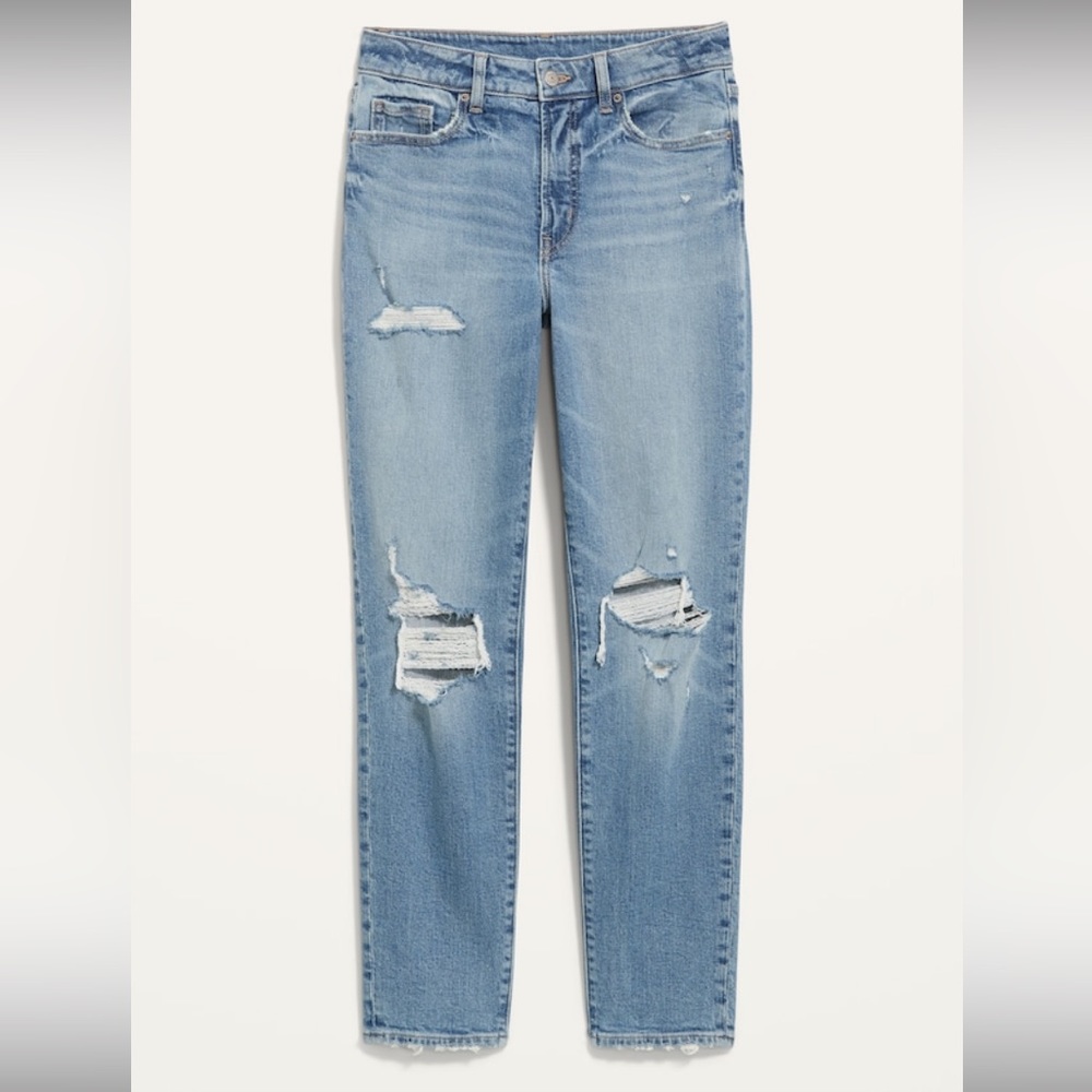 High-Waisted OG Straight Ripped Jeans Distressed and ripped